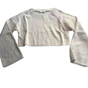 Choosy Women's Cream Cropped Sweater Bell Sleeve Detail Size Large NWT